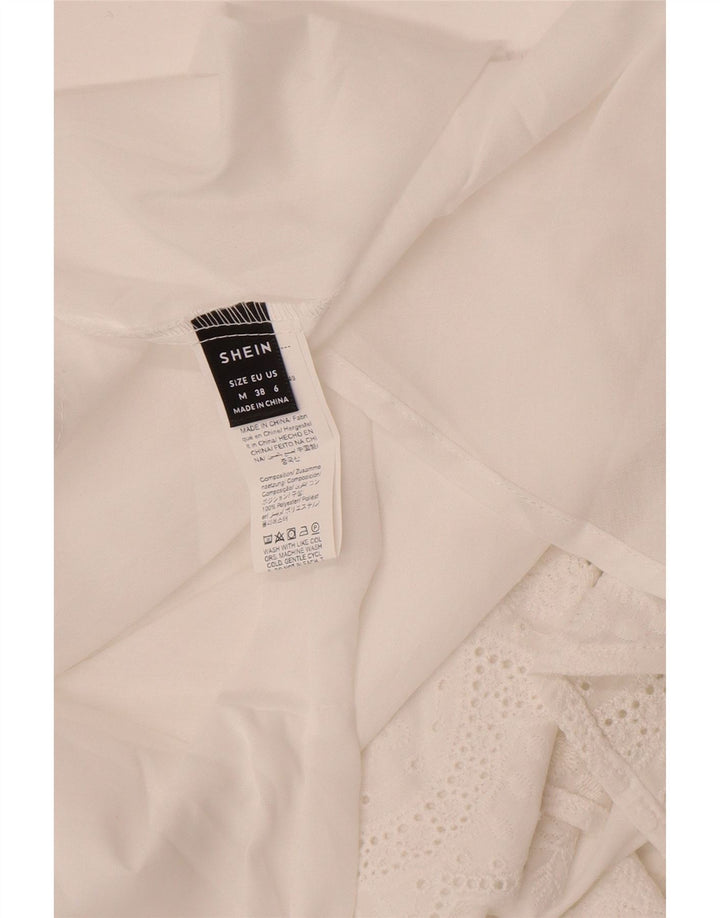 Blusa feminina de manga curta Shein Reino Unido 14 poliéster floral branco médio