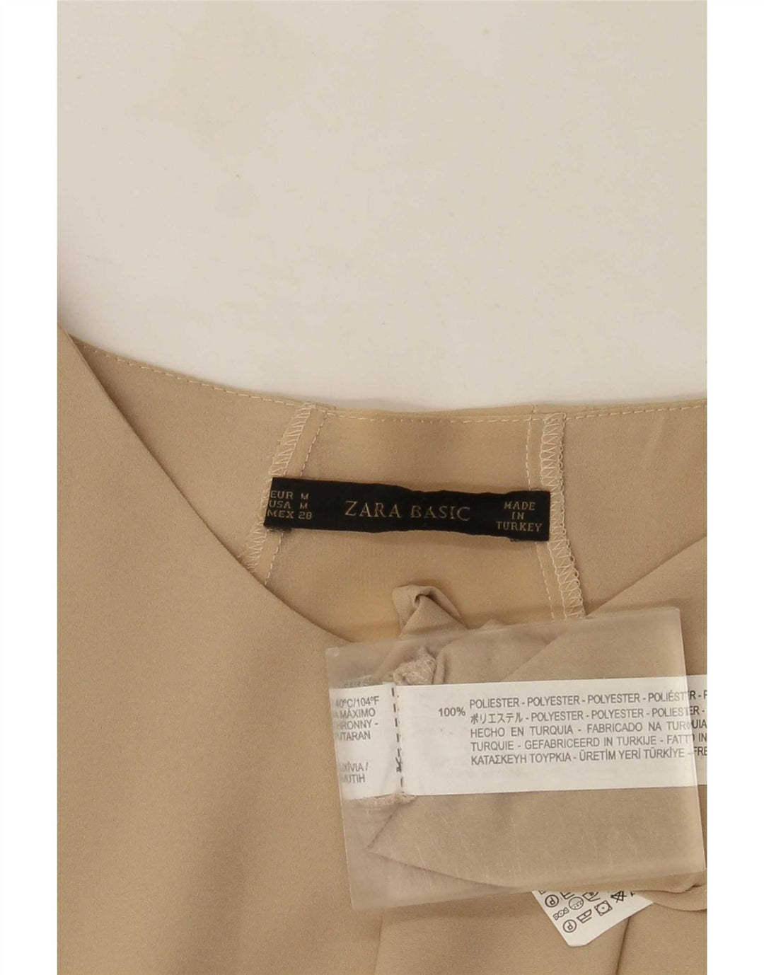 Blusa feminina de manga comprida Zara UK 14 poliéster bege médio