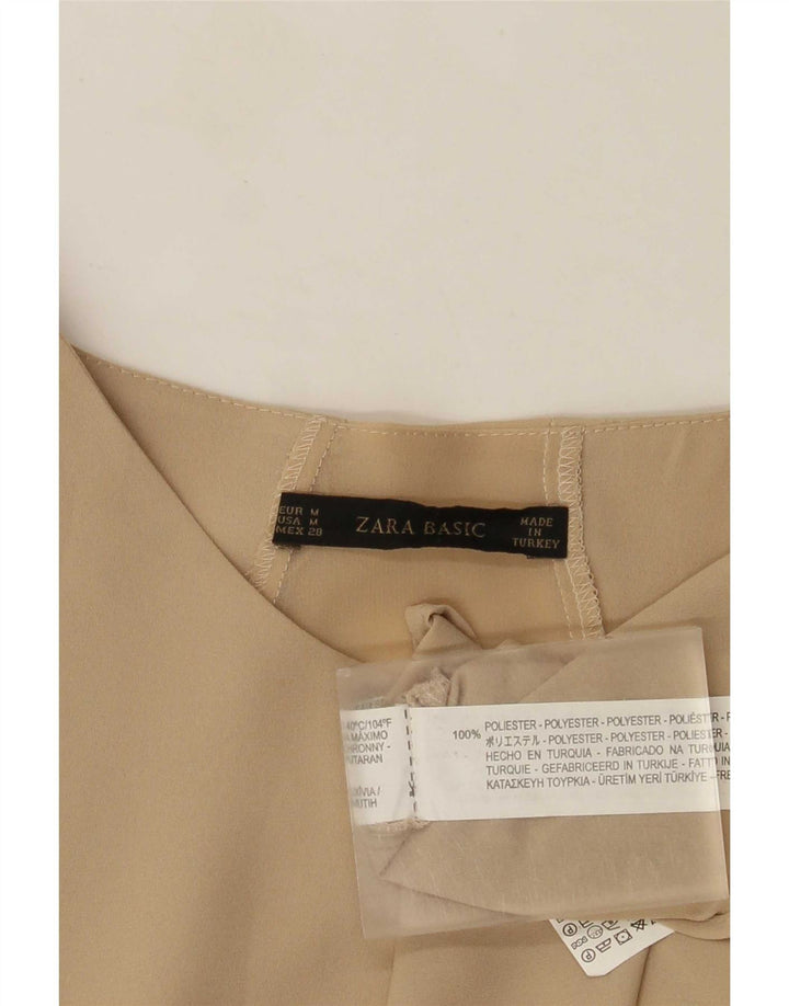 Blusa feminina de manga comprida Zara UK 14 poliéster bege médio