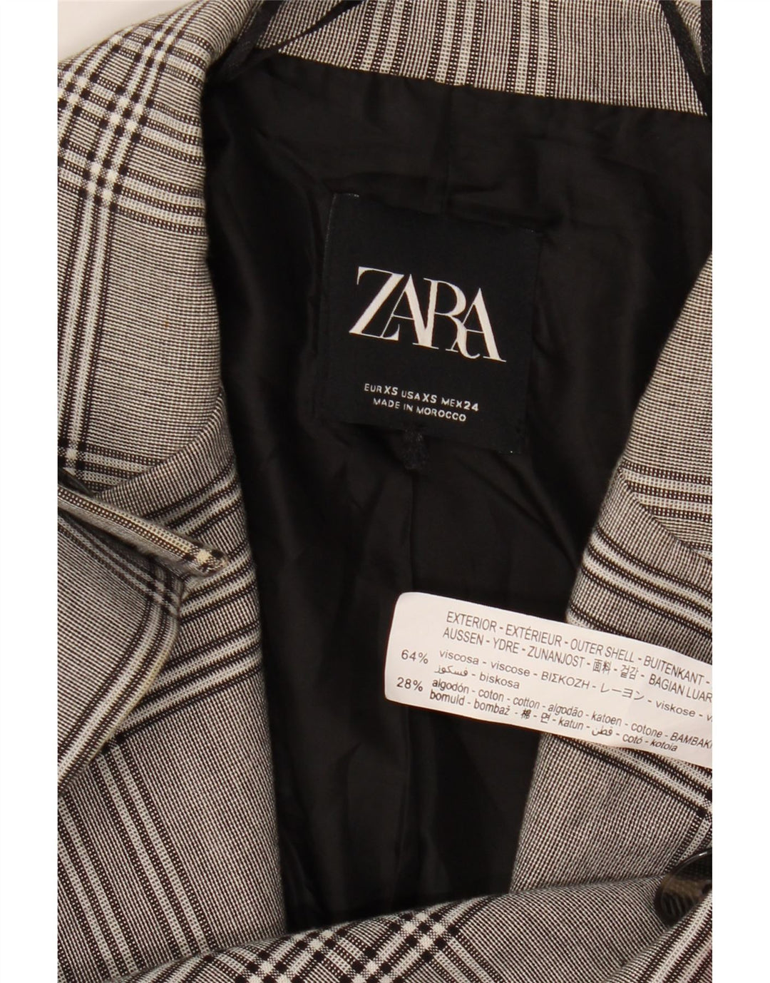 Jaqueta blazer oversized Zara feminina com 2 botões Reino Unido 6 XS cinza xadrez viscose