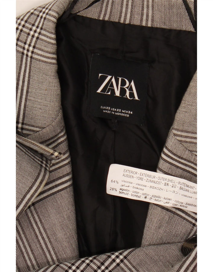 Jaqueta blazer oversized Zara feminina com 2 botões Reino Unido 6 XS cinza xadrez viscose