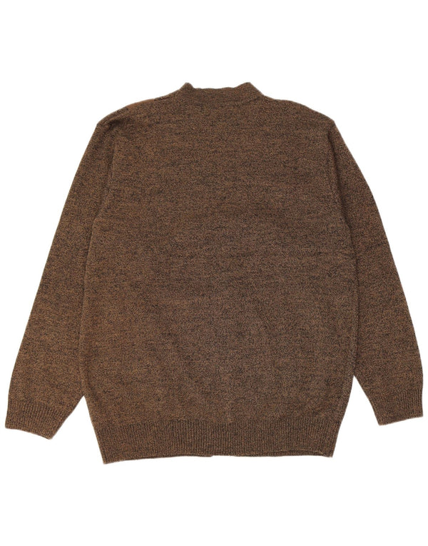 Suéter cardigã masculino vintage 3XL cáqui manchado poliacrílico
