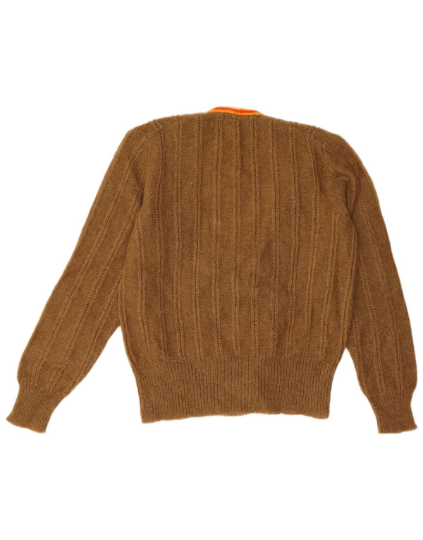 Suéter Cardigan Feminino Vintage UK 14 Médio Bege