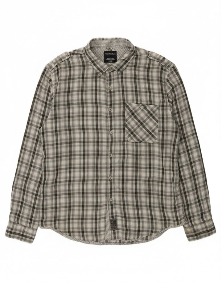 Camisa militar masculina Calvin Klein Jeans XL cinza xadrez algodão