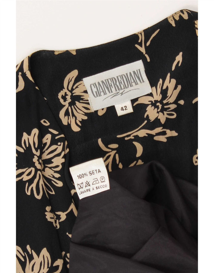 Vestido feminino Gianfrediani sem mangas evasê IT 42 médio preto floral seda