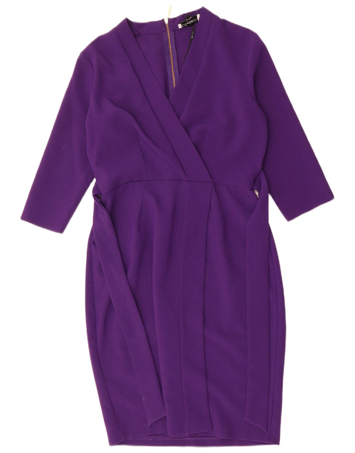 CLOSET Vestido feminino manga 3/4 com bainha UK 16 grande roxo poliéster