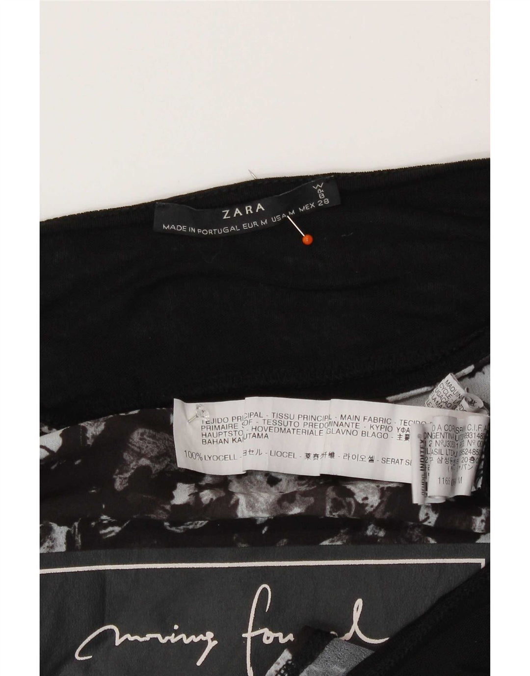Top gráfico feminino Zara manga comprida UK 14 poliéster floral preto médio