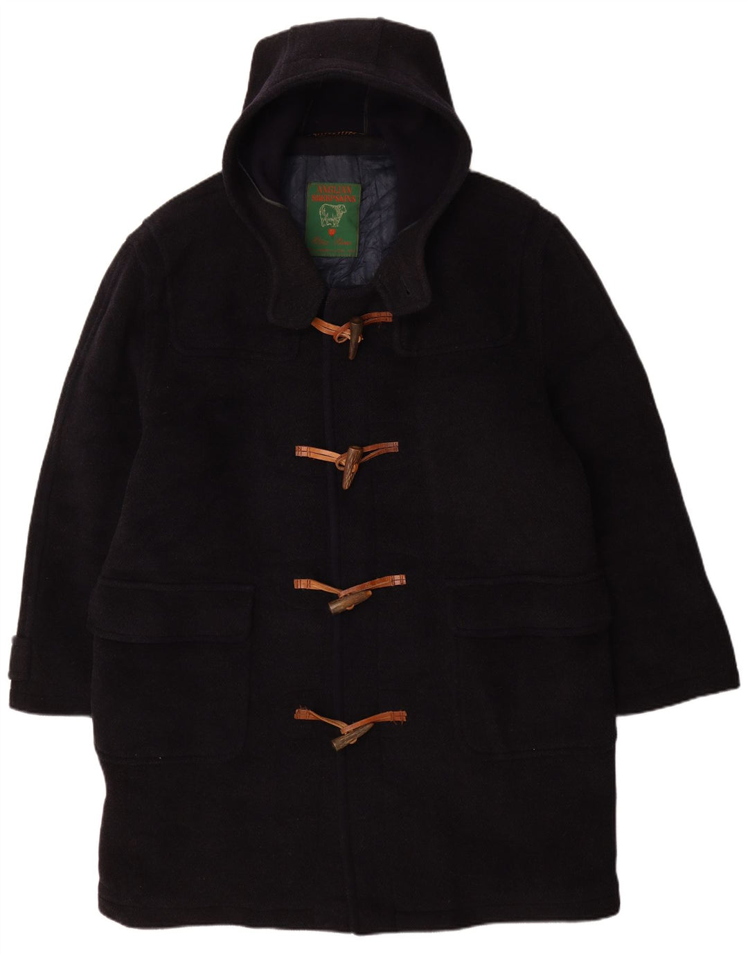 Casaco Duffle Masculino Vintage com Capuz Reino Unido 42 XL Lã Azul Marinho