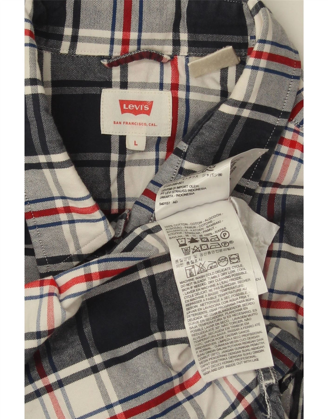 Camisa masculina Levi's grande xadrez azul marinho de algodão