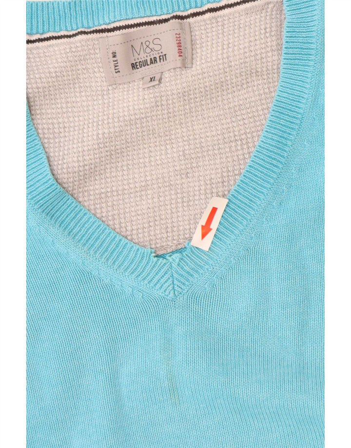 Suéter masculino Marks & Spencer com ajuste regular e decote em V XL azul
