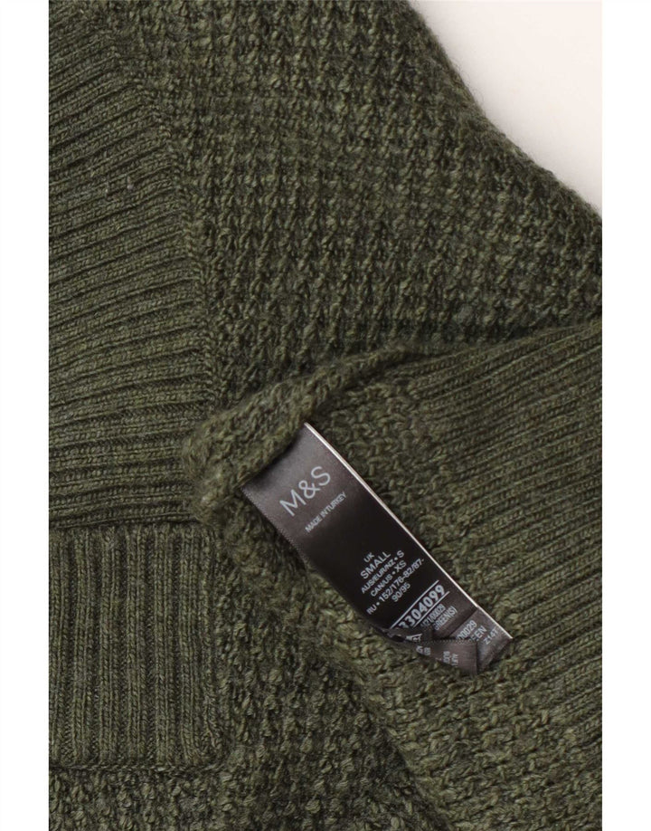 Suéter masculino Marks & Spencer com decote em V pequeno acrílico verde