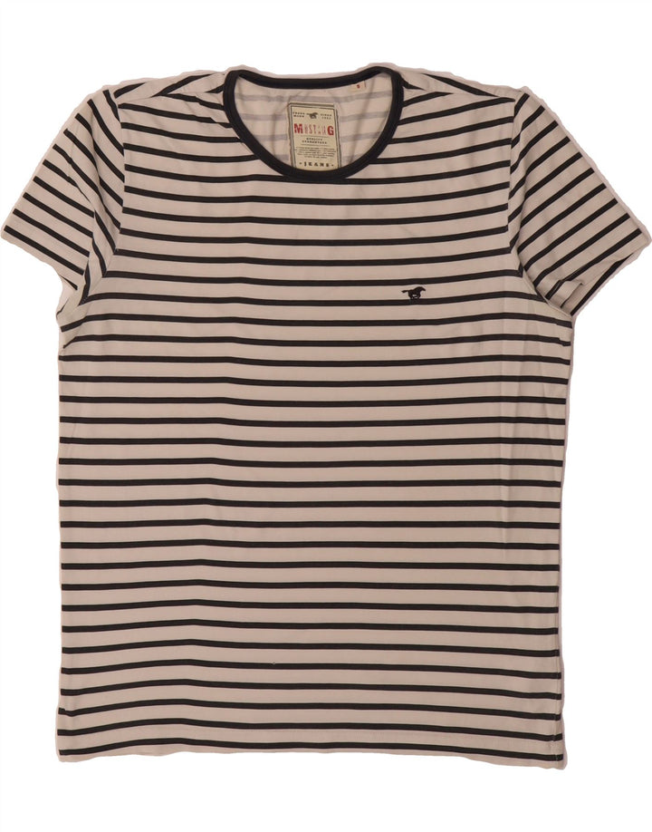 MUSTANG Mens T-Shirt Top Small Off White Striped Vintage Mustang and Second-Hand Mustang from Messina Hembry 