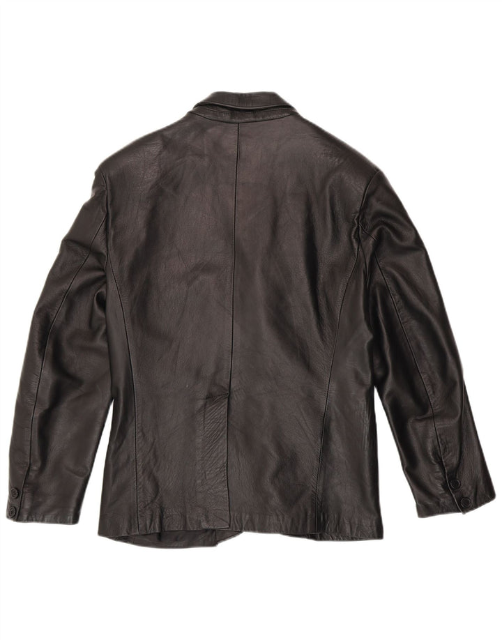 Jaqueta blazer masculina de couro com 3 botões BARONE IT 48 couro preto médio