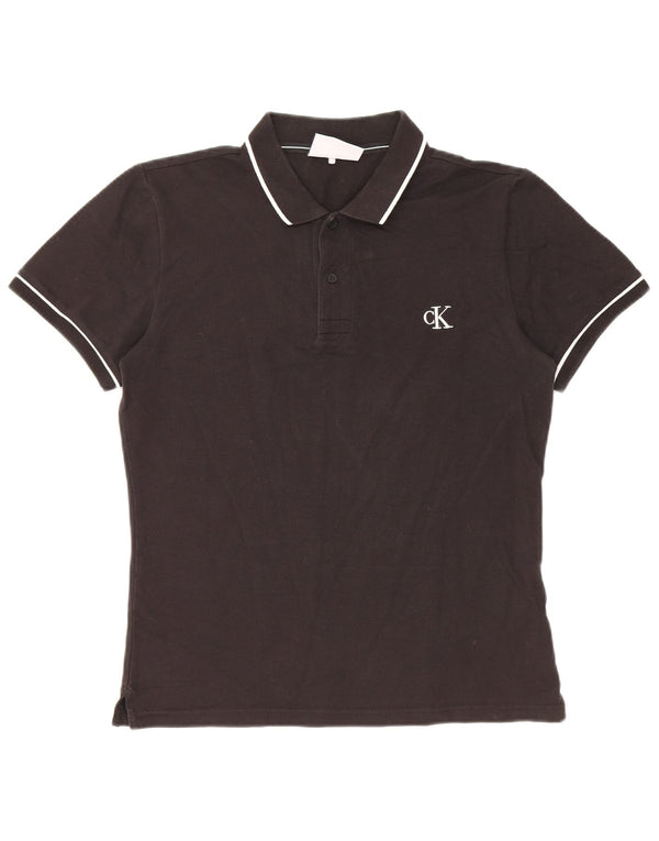 Camisa polo masculina Calvin Klein Jeans Slim Fit grande listrada preta de algodão