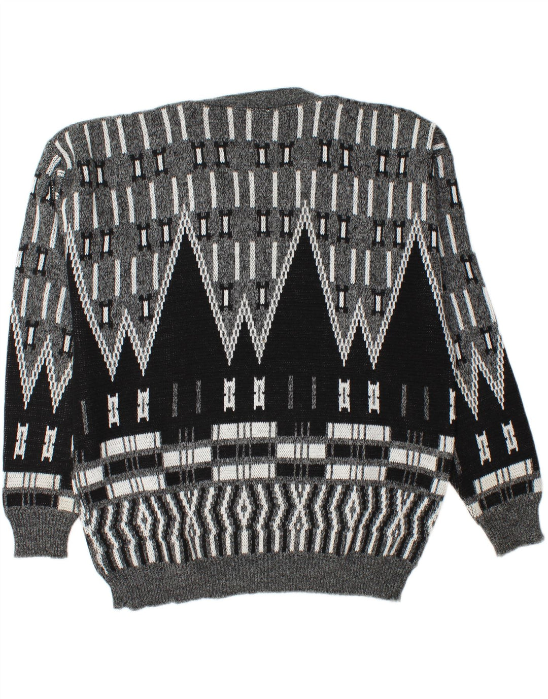 VINTAGE Mens V-Neck Jumper Sweater XL Grey Geometric Acrylic Vintage Vintage and Second-Hand Vintage from Messina Hembry 