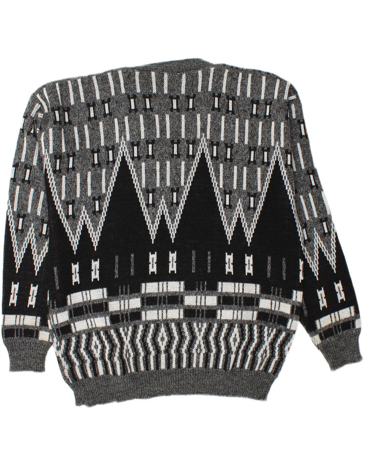 VINTAGE Mens V-Neck Jumper Sweater XL Grey Geometric Acrylic Vintage Vintage and Second-Hand Vintage from Messina Hembry 