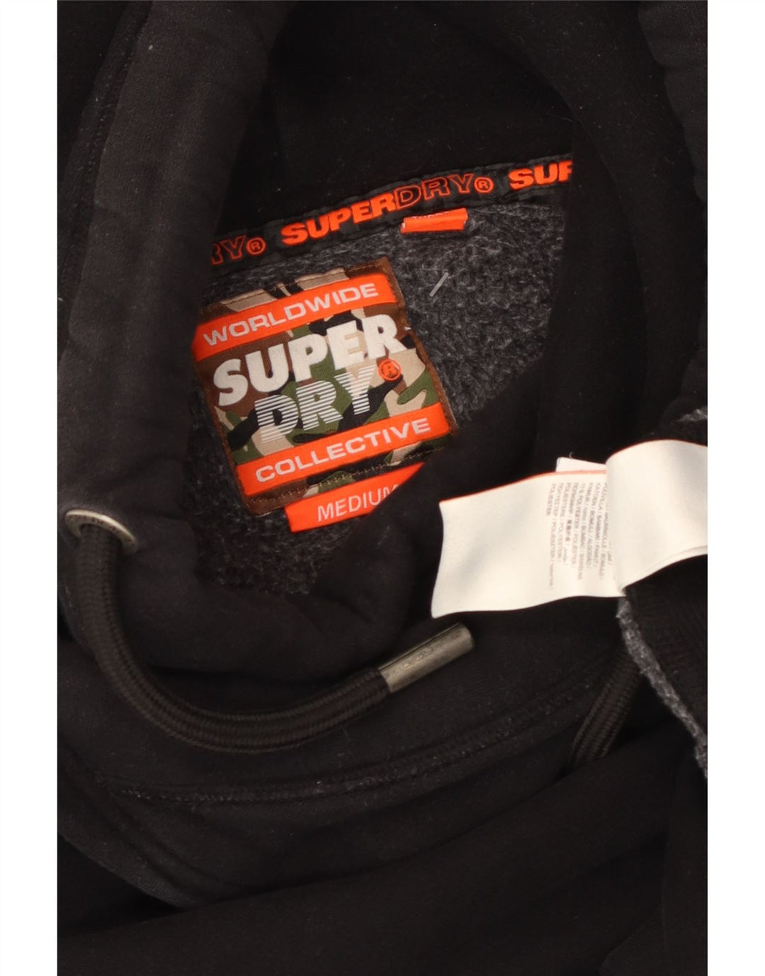 SUPERDRY moletom com capuz masculino médio algodão preto