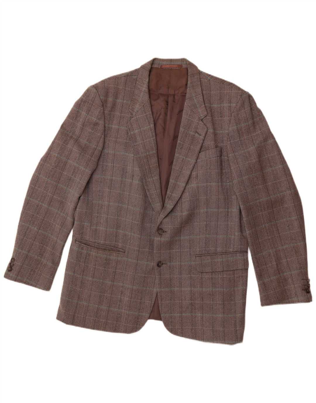 Jaqueta blazer masculina longa de 2 botões AQUASCUTUM Reino Unido 40 grande espinha de peixe cinza