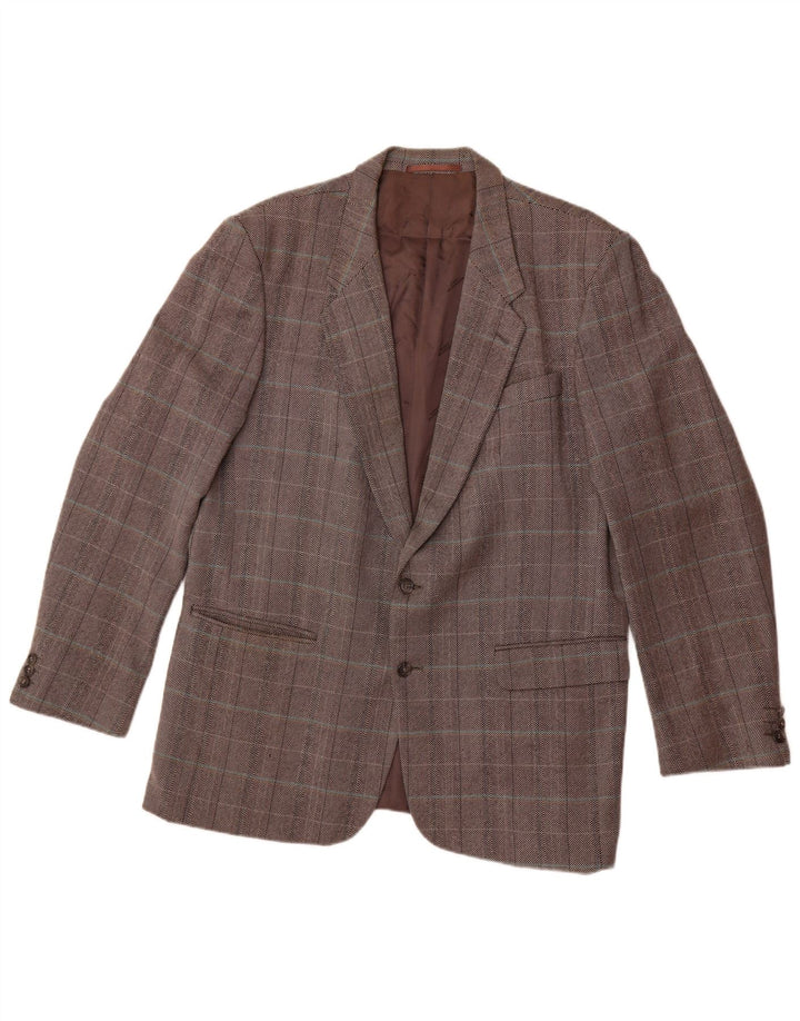 Jaqueta blazer masculina longa de 2 botões AQUASCUTUM Reino Unido 40 grande espinha de peixe cinza