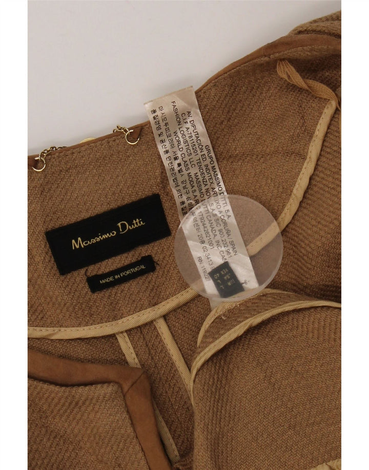 Jaqueta blazer feminina Massimo Dutti manga 3/4 aberta Reino Unido 16 grande linho marrom