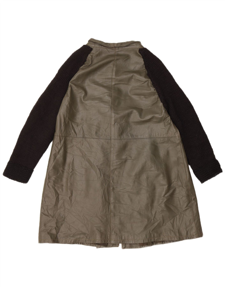 Casaco de couro superdimensionado feminino vintage IT 40 couro colorblock verde pequeno