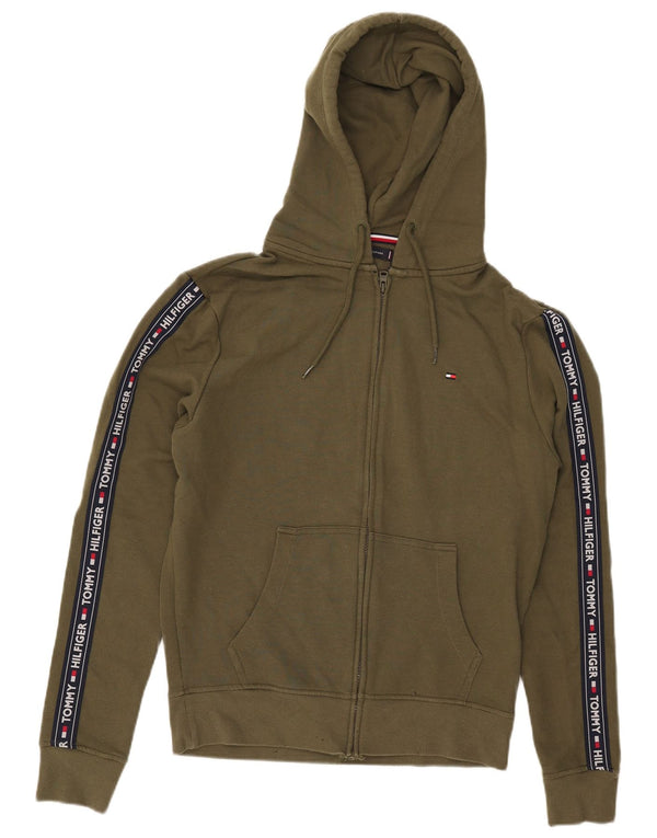 Tommy Hilfiger Suéter feminino com capuz e zíper gráfico Reino Unido 16 grande algodão cáqui
