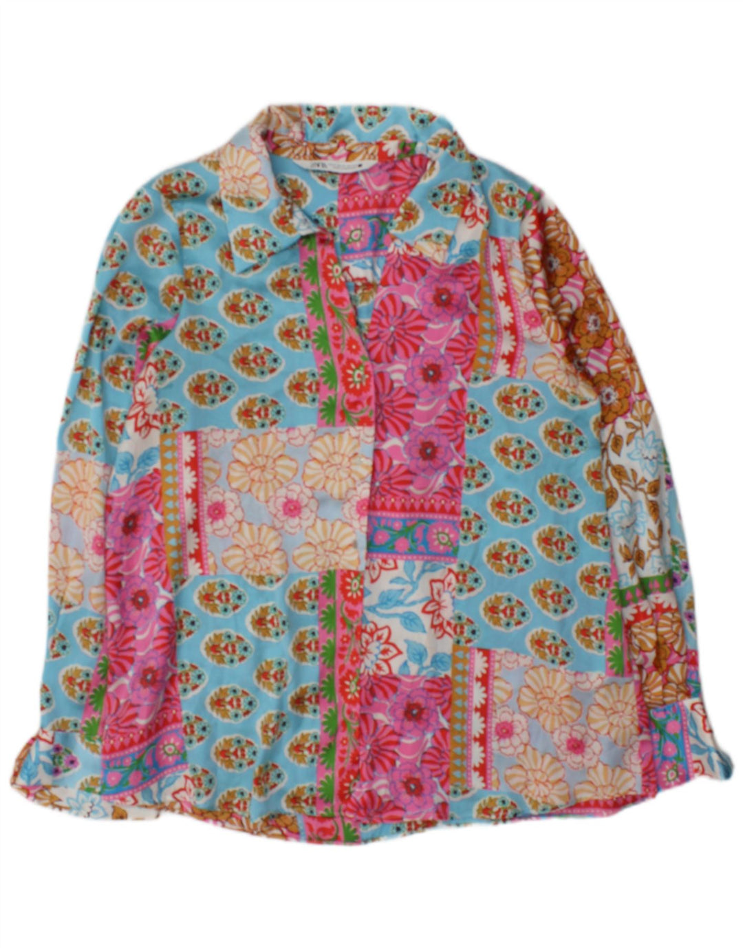 Blusa feminina de manga comprida Zara UK 14 patchwork médio multicolorido