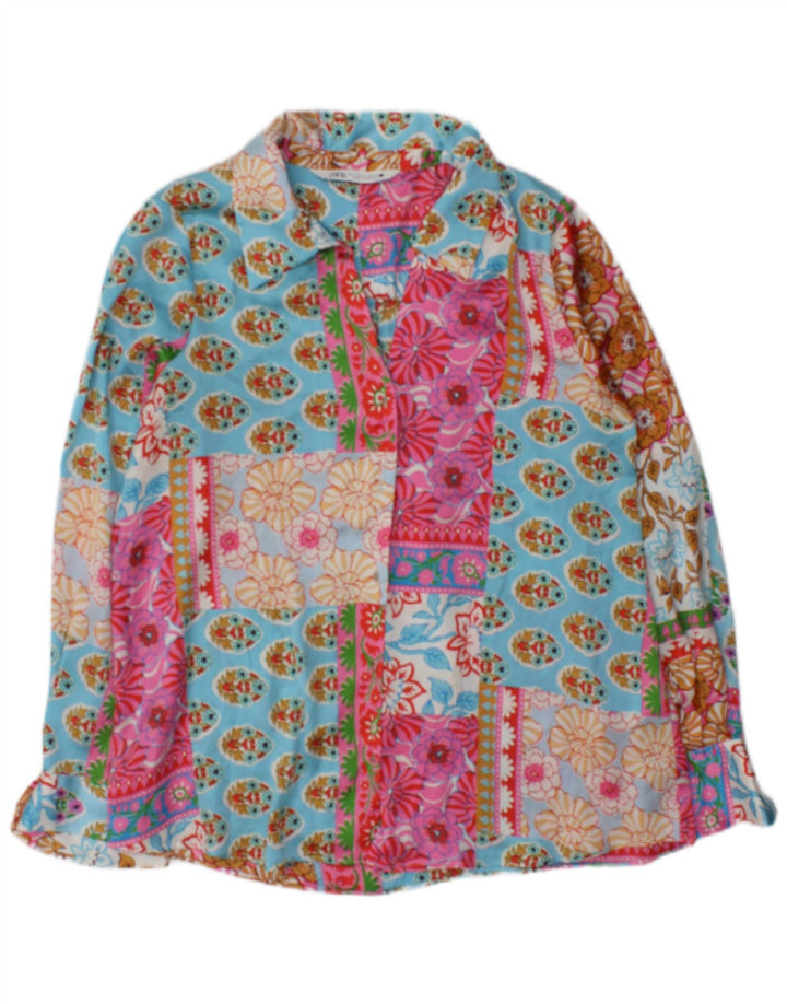 Blusa feminina de manga comprida Zara UK 14 patchwork médio multicolorido