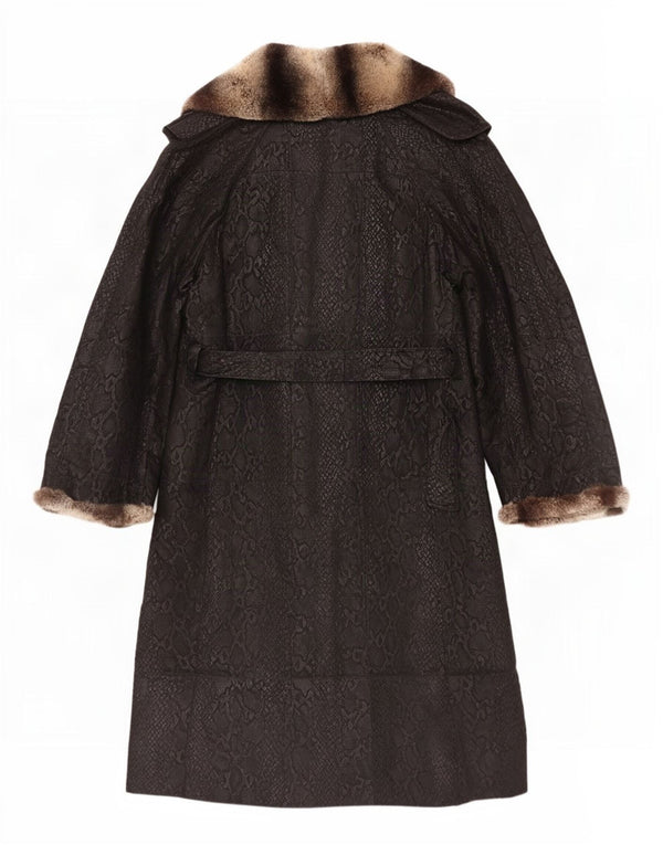 Casaco de couro feminino vintage Reino Unido 10 pequeno preto com estampa animal
