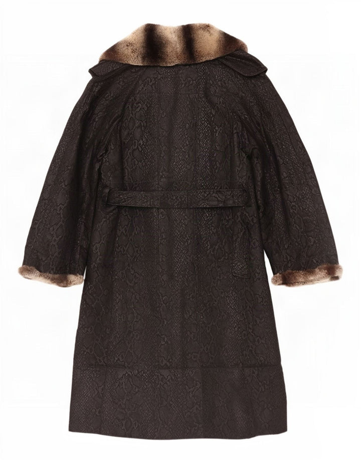 Casaco de couro feminino vintage Reino Unido 10 pequeno preto com estampa animal