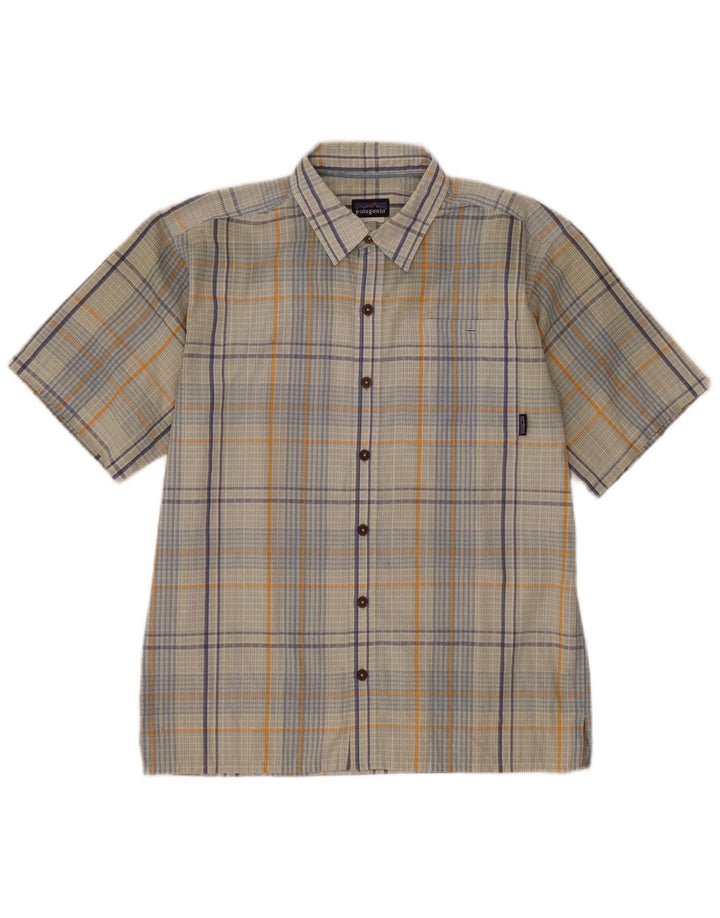 Camisa masculina de manga curta Patagonia xadrez cinza médio