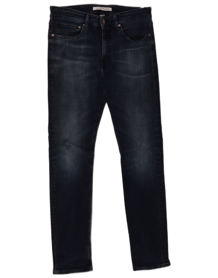 CALVIN KLEIN Masculino Slim Jeans W33 L32 Azul Marinho Algodão