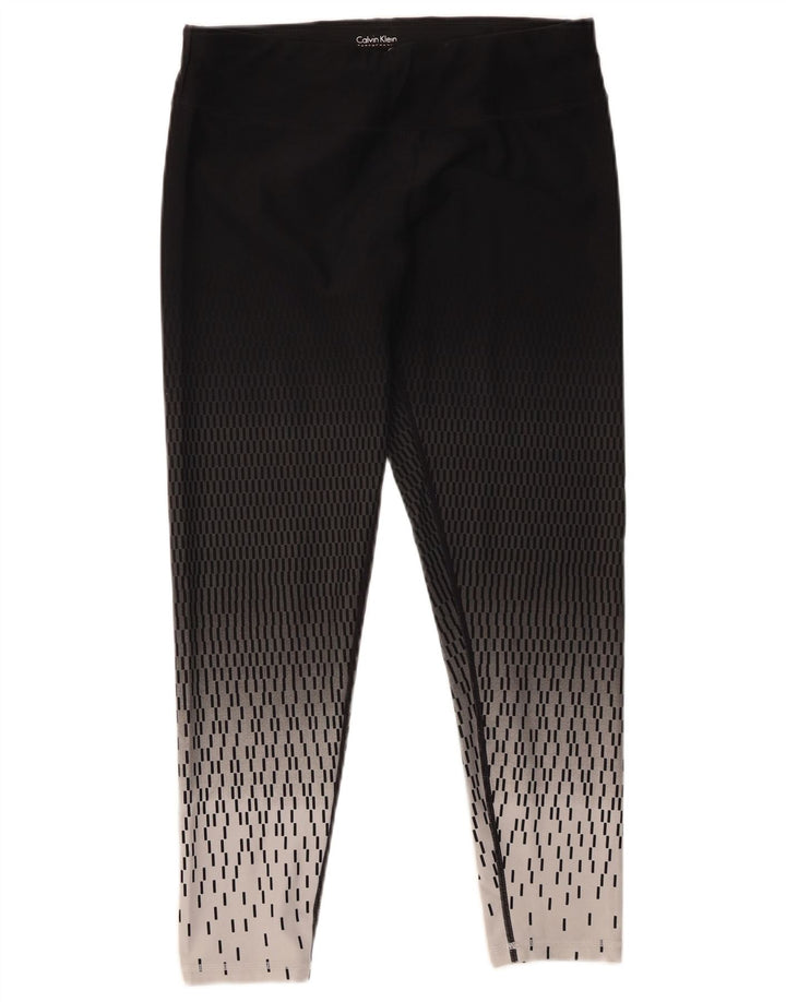 Calça legging feminina Calvin Klein UK 14 grande preta geométrica