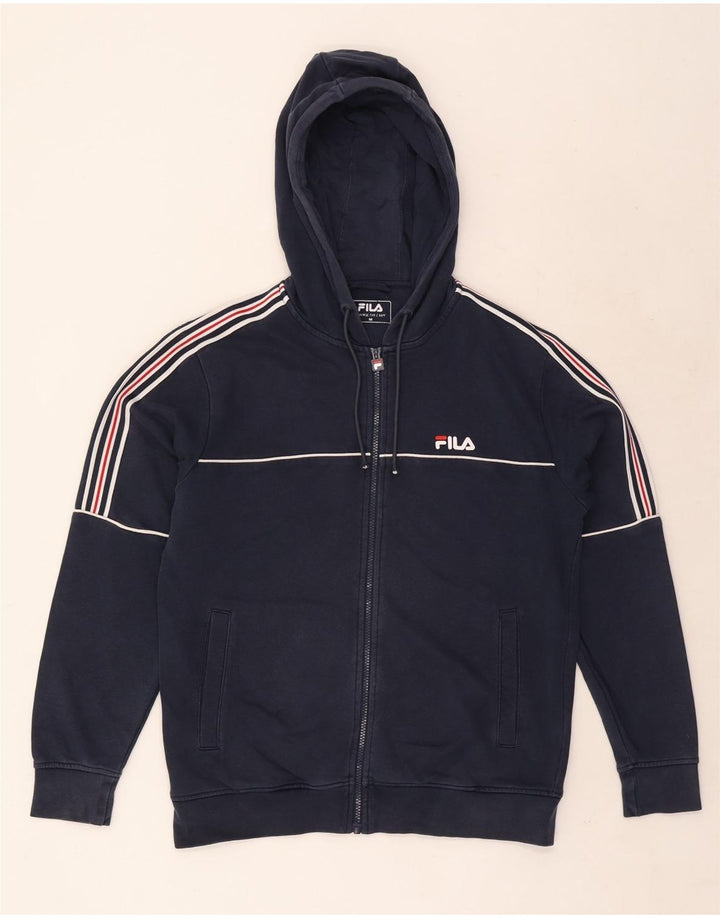 Suéter masculino Fila com capuz e zíper gráfico médio azul marinho listrado