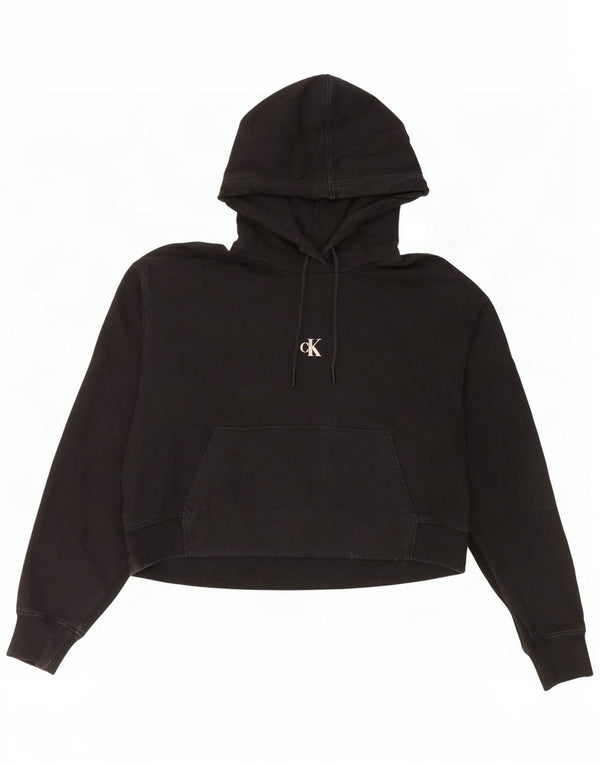 Calvin Klein Jeans feminino cropped gráfico moletom com capuz Reino Unido 14 médio preto
