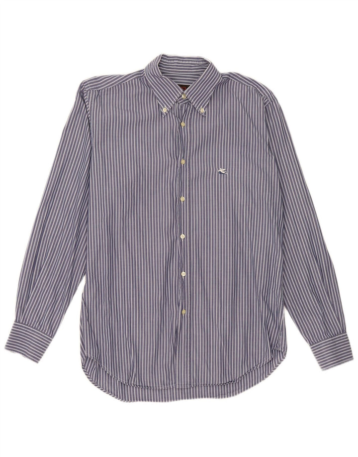 Camisa masculina Etro tamanho 41 grande algodão listrado azul marinho