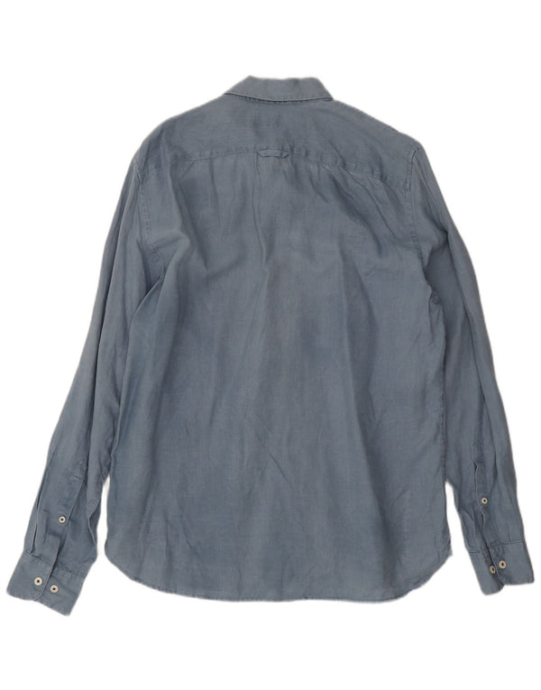 Timberland Mens Slim Fit Camisa Médio Azul Linho