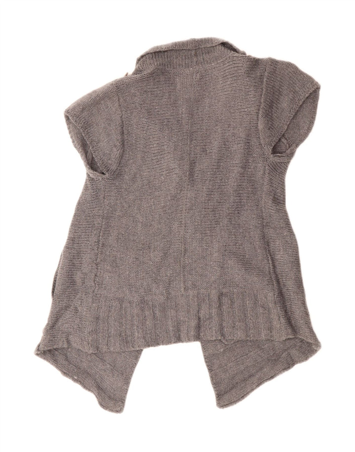 Suéter cardigã feminino aberto de manga curta White Stuff Reino Unido 10 lã cinza pequena