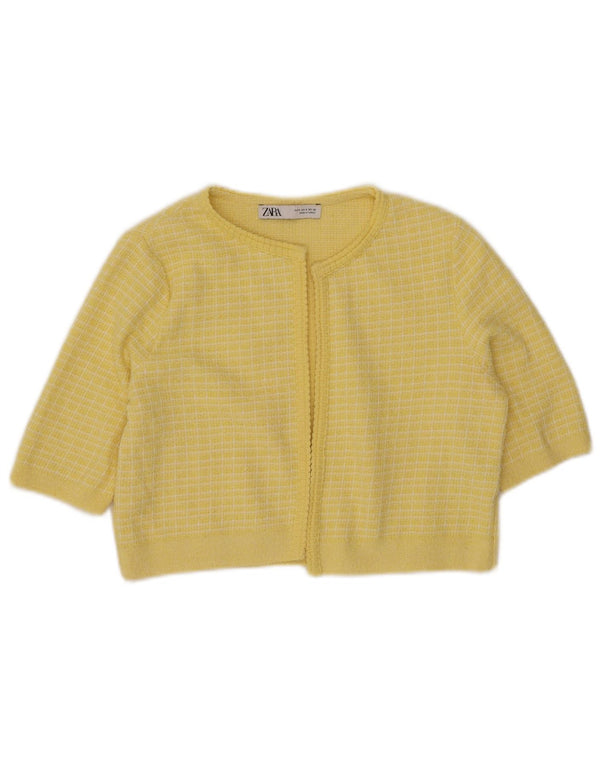 Zara Womens Crop 1/2 Manga Aberta Bolero Jumper Reino Unido 10 Pequeno Xadrez Amarelo