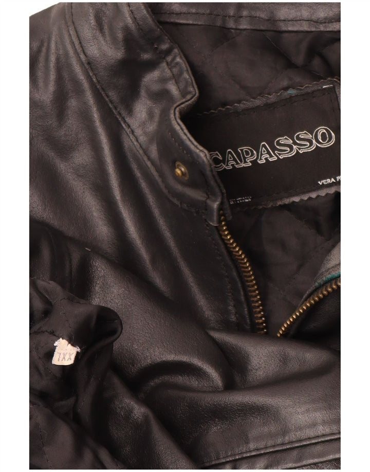 Jaqueta de couro feminina vintage UK 20 2XL couro preto colorblock