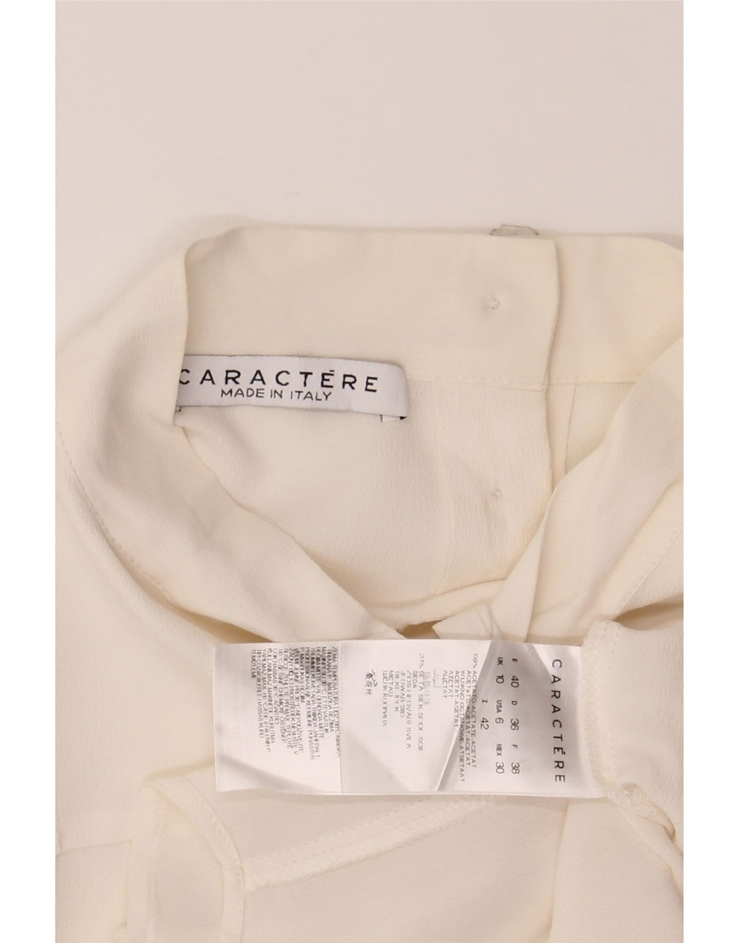 Blusa feminina com gravata frontal CARACTERE Reino Unido 10 pequena acetato branco