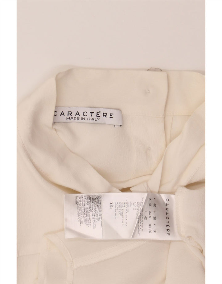 Blusa feminina com gravata frontal CARACTERE Reino Unido 10 pequena acetato branco