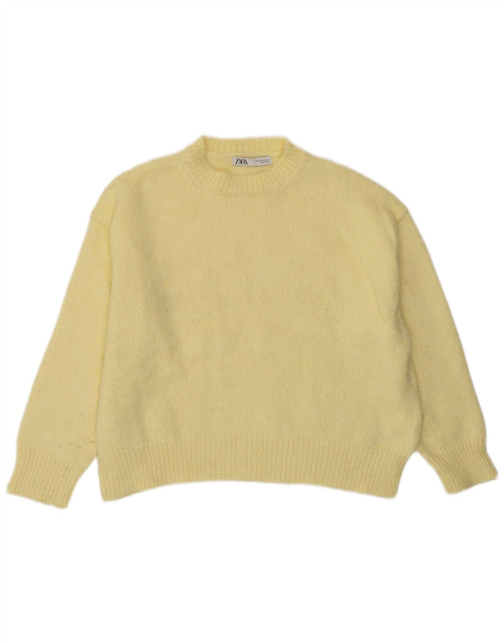 Zara Suéter feminino cropped oversized com gola redonda Reino Unido 14 médio amarelo