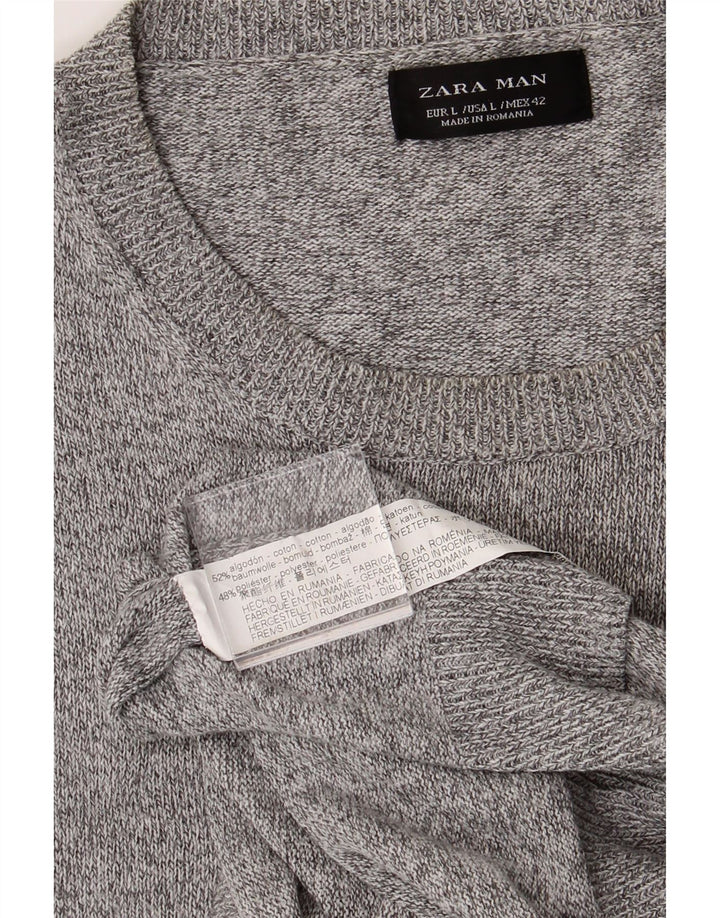 ZARA Mens Crew Neck Jumper Sweater Large Grey Flecked Cotton Vintage Zara and Second-Hand Zara from Messina Hembry 