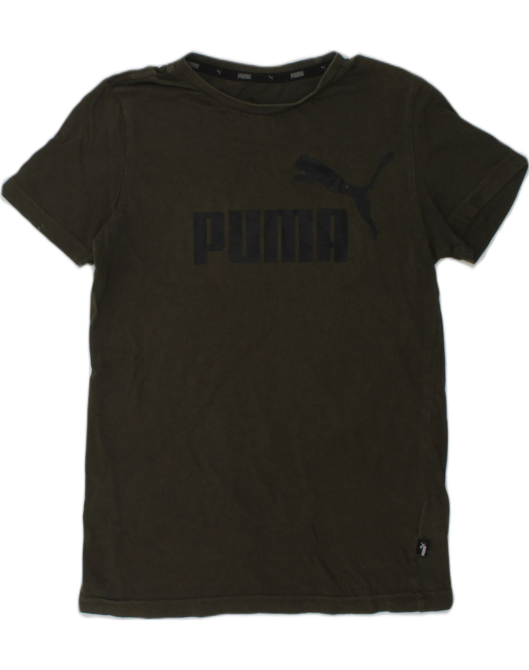 PUMA Boys Graphic T-Shirt Top 11-12 Years Khaki Cotton | Vintage Puma | Thrift | Second-Hand Puma | Used Clothing | Messina Hembry 