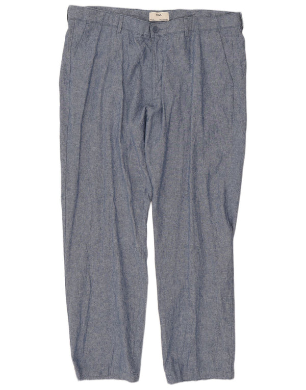 Calça chino reta masculina Marks & Spencer W42 L31 linho azul
