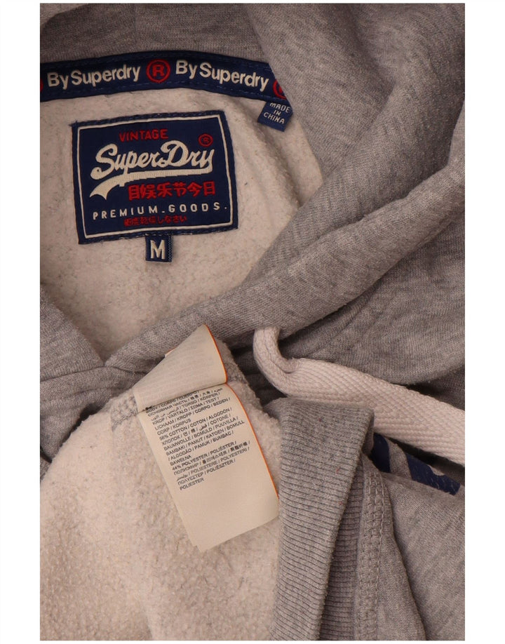 Suéter com capuz gráfico masculino Superdry algodão manchado cinza médio