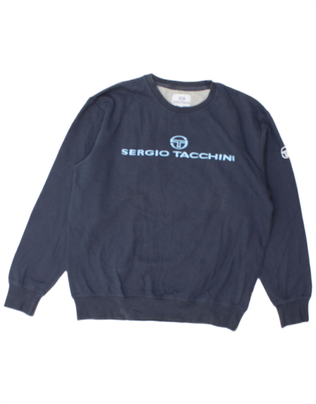 SERGIO TACCHINI Moletom gráfico masculino Jumper médio azul marinho algodão