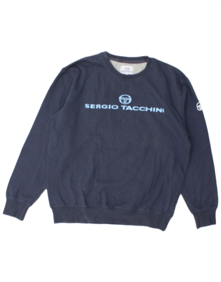 SERGIO TACCHINI Moletom gráfico masculino Jumper médio azul marinho algodão