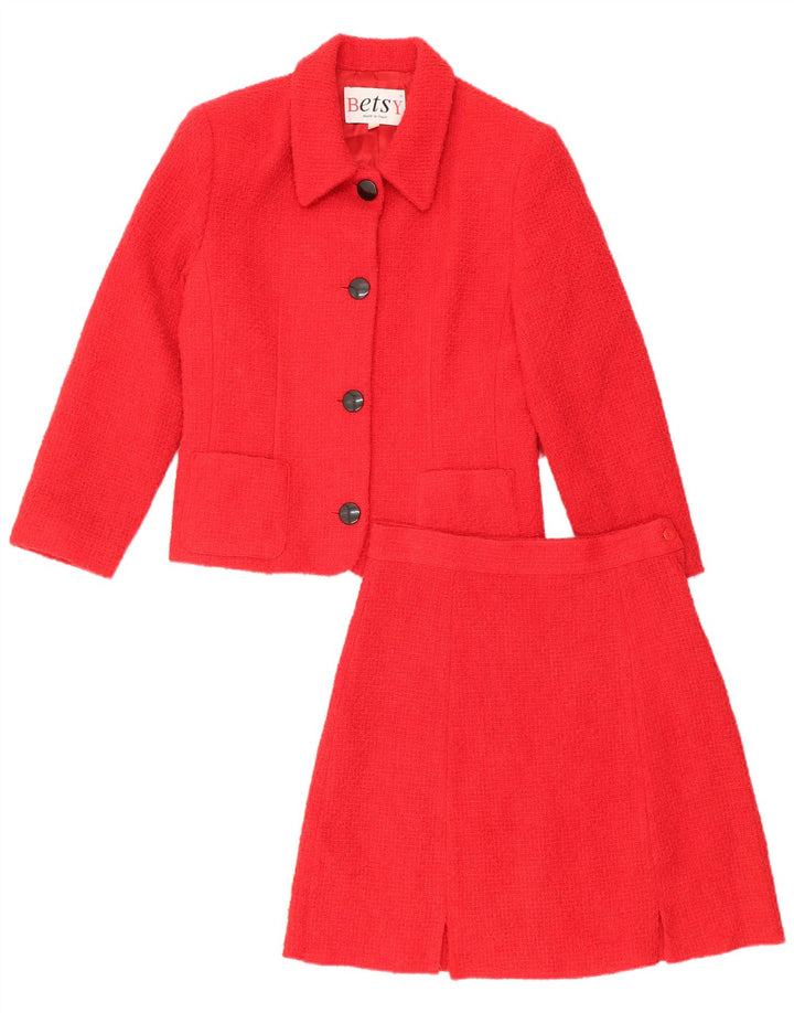 Conjunto de saia feminina vintage de 4 botões e 2 peças Reino Unido 12 médio W28 lã vermelha